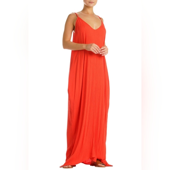 Elan Rust Orange V Front and Back Maxi Dress, Size Medium - Picture 1 of 5